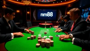 Players enjoying a thrilling poker game at a luxury casino showcasing mm88.