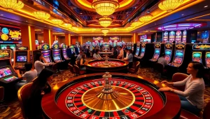 Experience the excitement of Luckywin at a luxurious casino with roulette and vibrant slot machines.
