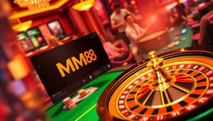 Experience the thrill of betting at MM88 with vibrant casino tables and roulette action.