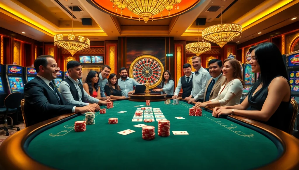 Experience high-stakes excitement with https://f8bet.ventures/ at a luxurious casino poker table.