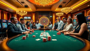 Experience high-stakes excitement with https://f8bet.ventures/ at a luxurious casino poker table.