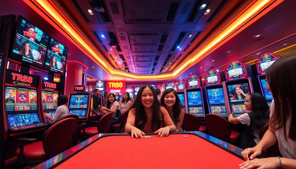 TR88 online casino gaming scene with players enjoying exciting games and vibrant atmosphere