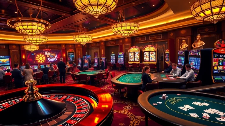 Experience excitement at 32win.com in a luxurious casino setting with vibrant gaming tables and players.