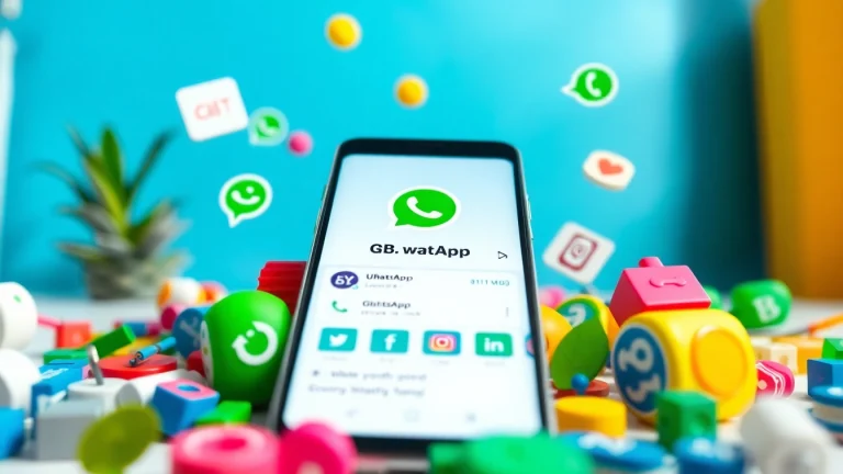 Explore GB WhatsApp features on a high-tech smartphone showcasing vibrant communication options.