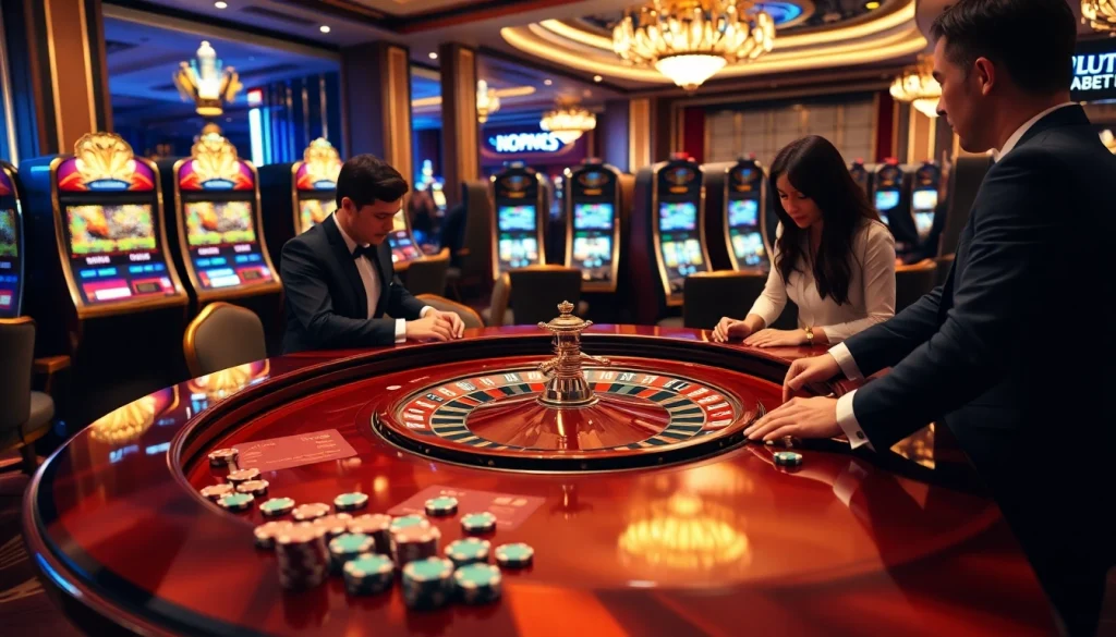 Experience the excitement of X88 tours in a luxurious casino setting with engaging players and vibrant gaming elements.