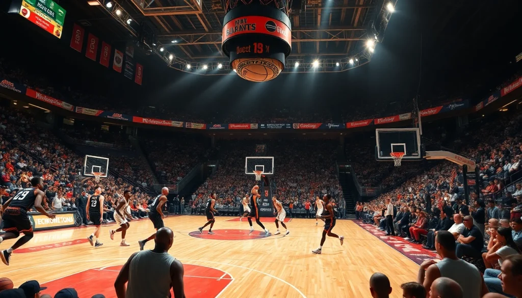 ดูบาสสด กับนักบาสที่กำลังแข่งขันในสนามบาสที่มีผู้ชมแน่นขนัด