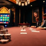 Exciting poker game at a Man88 casino table with vibrant chips and cards.