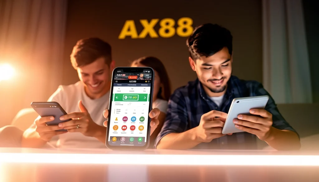 Giao diện AX88 hấp dẫn hiển thị trên các thiết bị, thể hiện sự hứng khởi của cá cược trực tuyến.