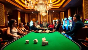 Experience excitement at https://mmoo.de.com with vibrant casino visuals featuring poker tables and slot machines.