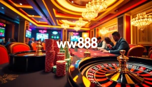 Engaging scene of ww88 casino gaming with players at a roulette table and colorful poker chips.