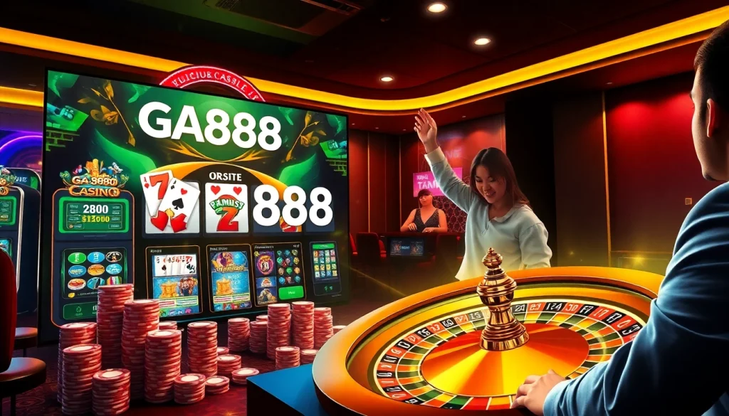 Excited player enjoying online games at GA888 Casino with vivid colors and dynamic atmosphere.