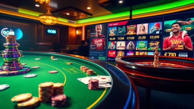 Experience dynamic gameplay at GO88 with exciting casino visuals featuring poker chips and roulette.