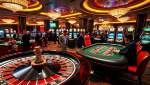 Experience the excitement of GO99 at a luxurious casino with vibrant tables and players.