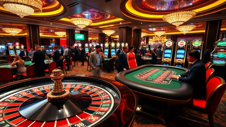 Experience the excitement of GO99 at a luxurious casino with vibrant tables and players.
