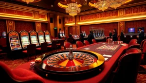 Khám phá cảm giác hồi hộp của trò chơi casino trong một cảnh đầy kịch tính tại https://luck8.net với roulette và máy đánh bạc.