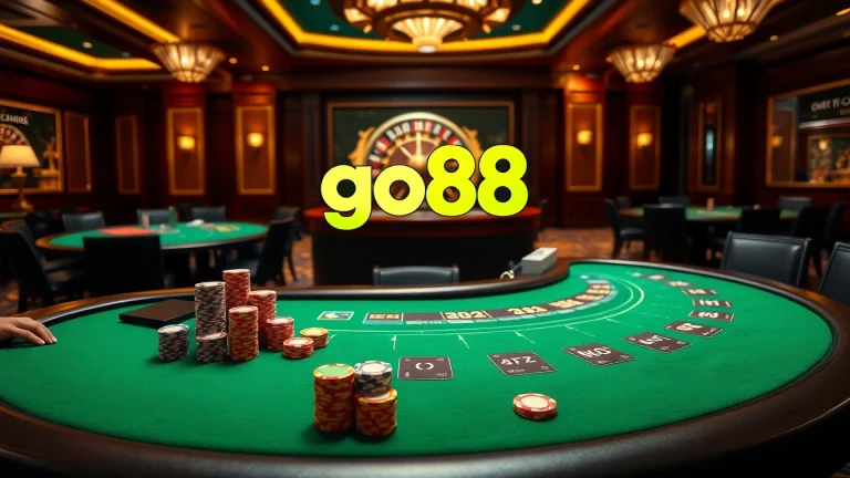 Experience thrilling gameplay at go88’s luxurious casino with vibrant poker tables and engaging online interface.