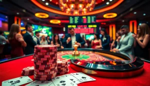 Players enjoying a high-stakes game at the NK88 roulette table in a luxurious casino setting.
