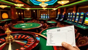 Experience the thrill of gaming at Tk88 chính thức with vibrant casino tables and slot machines.