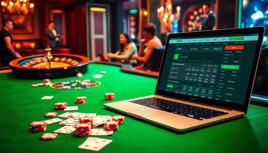 7upbet online betting interface on a luxurious casino table with poker chips.