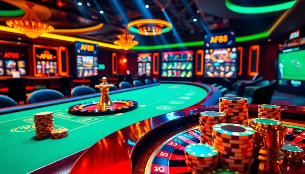 Exciting AF88 online gambling interface showcasing casino games on a vibrant roulette table.