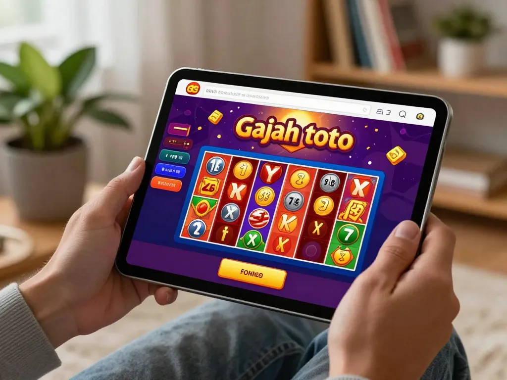 Engaging gameplay on gajah toto displayed on a tablet, showcasing a vibrant online casino atmosphere.