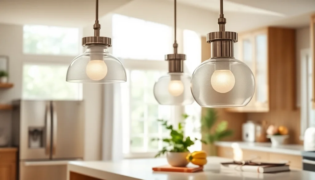 Stunning island light fixtures illuminating a modern kitchen space with elegance and warmth.