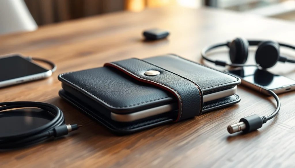 Handytasche Magnetverschluss präsentieren, elegant und praktisch in natürlichem Licht.