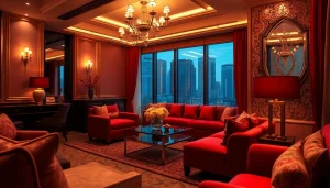 Singapore escort service ambiance with luxurious interior, warm lighting, and plush seating.