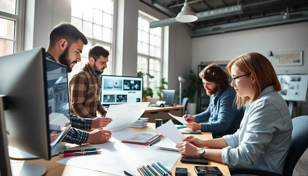 Engaged web designers essex collaborating creatively on projects in a modern studio.