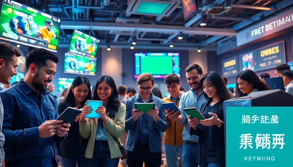 Betting enthusiasts enjoying a lively environment at 슈어맨’s modern gaming site, utilizing high-tech devices for secure bets.
