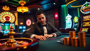 Gambler at a luxury casino table utilizing MV88 for immersive gaming experience