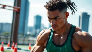 Athlet in phantastischer Sportausrüstung trainiert mit Fokus auf phantom athletics.