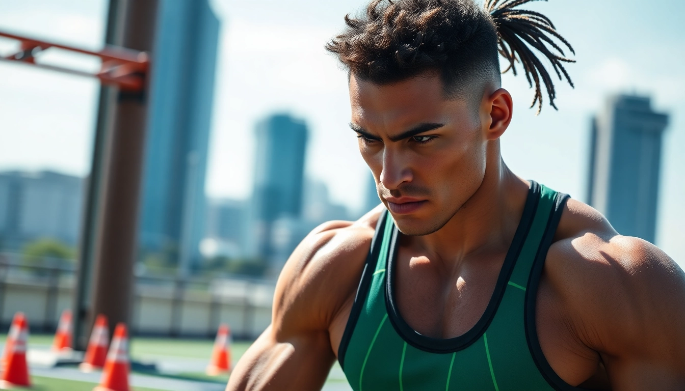 Athlet in phantastischer Sportausrüstung trainiert mit Fokus auf phantom athletics.