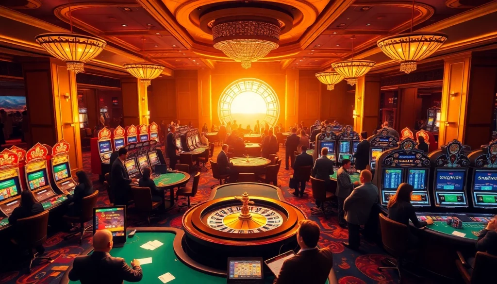 Excited gamblers enjoying luxury games at the casino, highlighting sunwin's vibrant atmosphere.