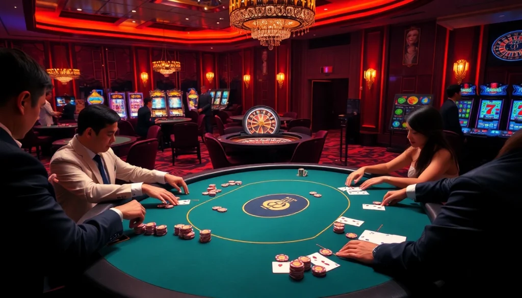 Participez à des jeux passionnants dans un casino en ligne luxueux avec des tables de poker et de roulette.