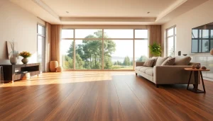 Elegant vinyl flooring enhances a luxurious living room's ambiance, showcasing rich texture and warm tones.