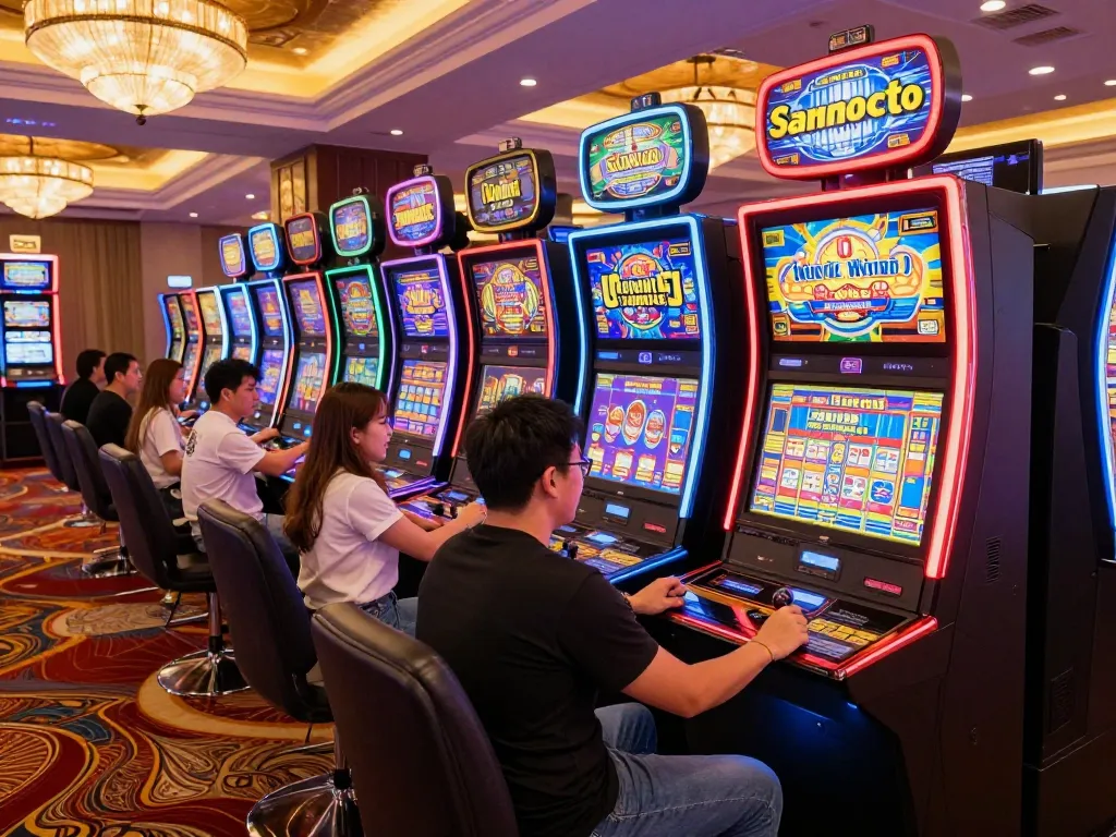 Experience thrilling slot gameplay at 32win with vibrant machines and player excitement.