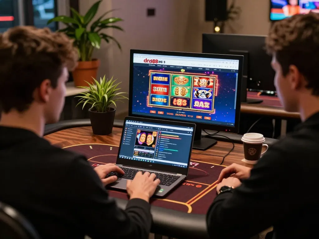 Player strategizing with dn88 casino on laptop at home, showcasing engaging online gambling