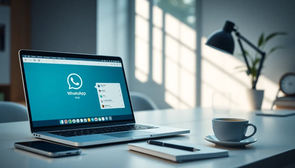 Enhance communication with WhatsApp Web on a modern laptop in a stylish workspace.