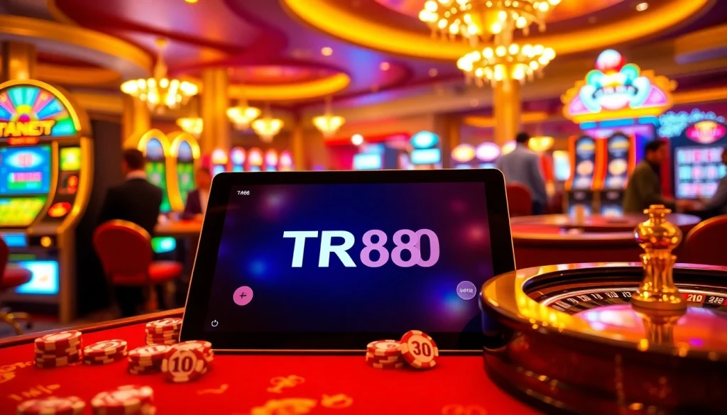 Experience the excitement of TR88's online gaming interface in a luxurious casino setting.