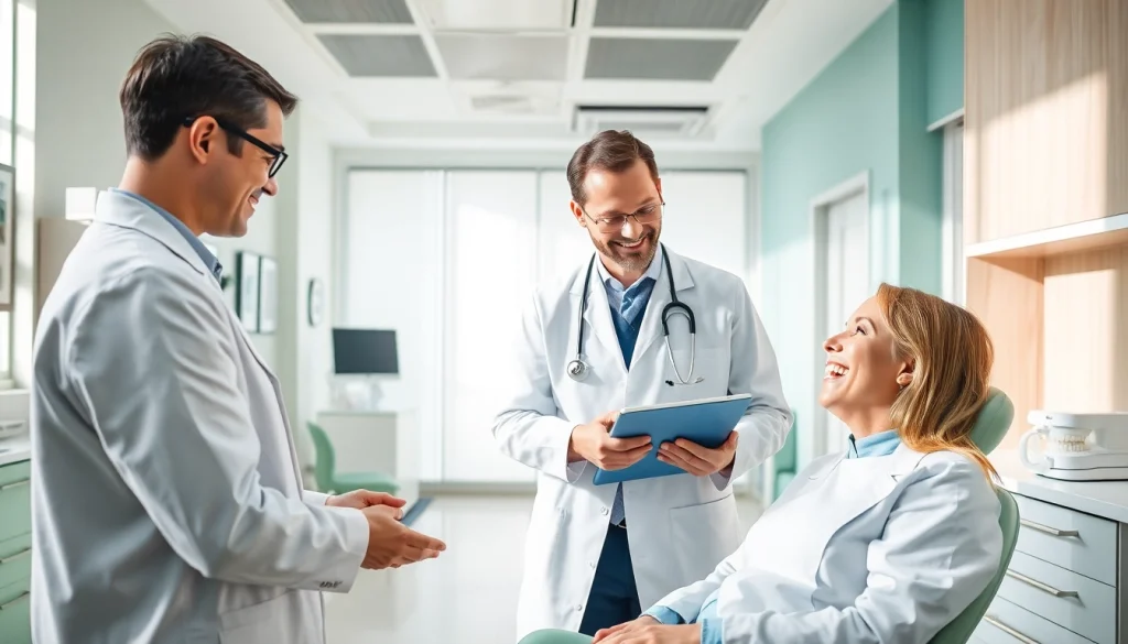 Orthodontics Edmonton: A professional orthodontist interacting with a patient in a modern clinic.