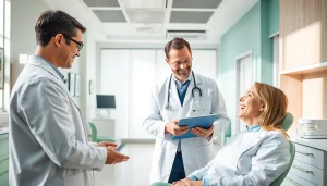 Orthodontics Edmonton: A professional orthodontist interacting with a patient in a modern clinic.