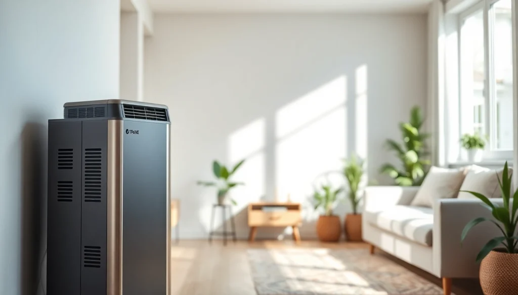 Trane air conditioner Canada installed in a sunlit modern living room, showcasing energy efficiency.