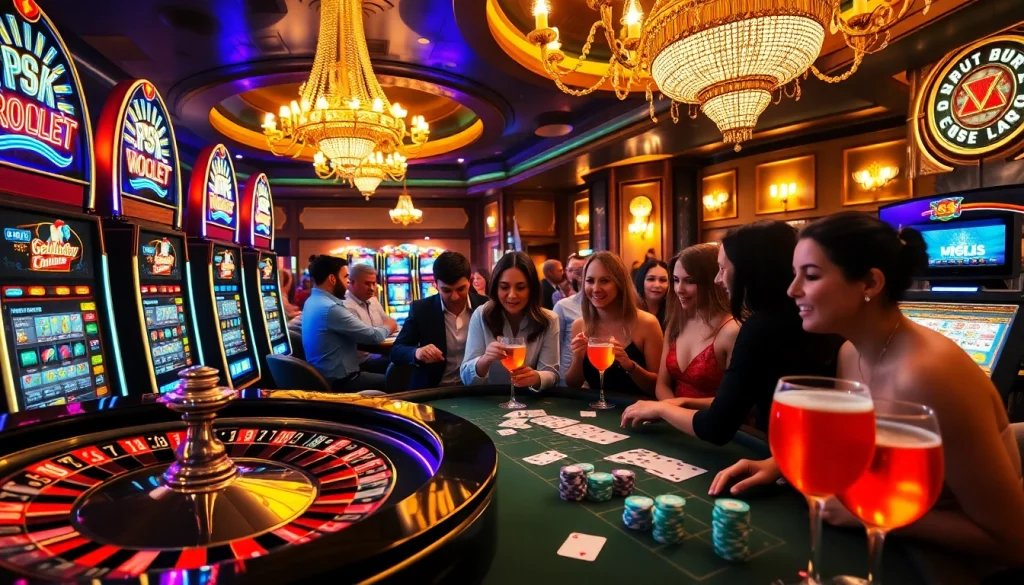Experience the thrill of gambling at S8.com with luxurious casino tables and vibrant slot machines.