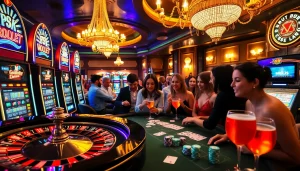Experience the thrill of gambling at S8.com with luxurious casino tables and vibrant slot machines.