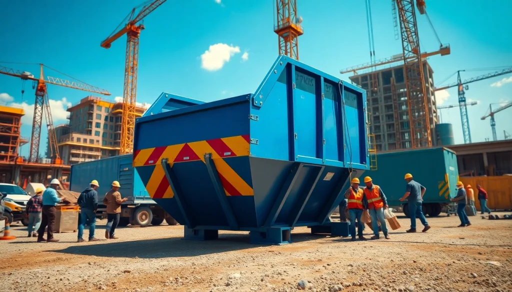 Efficiently managing waste at a construction site with roll off bins prominently displayed.
