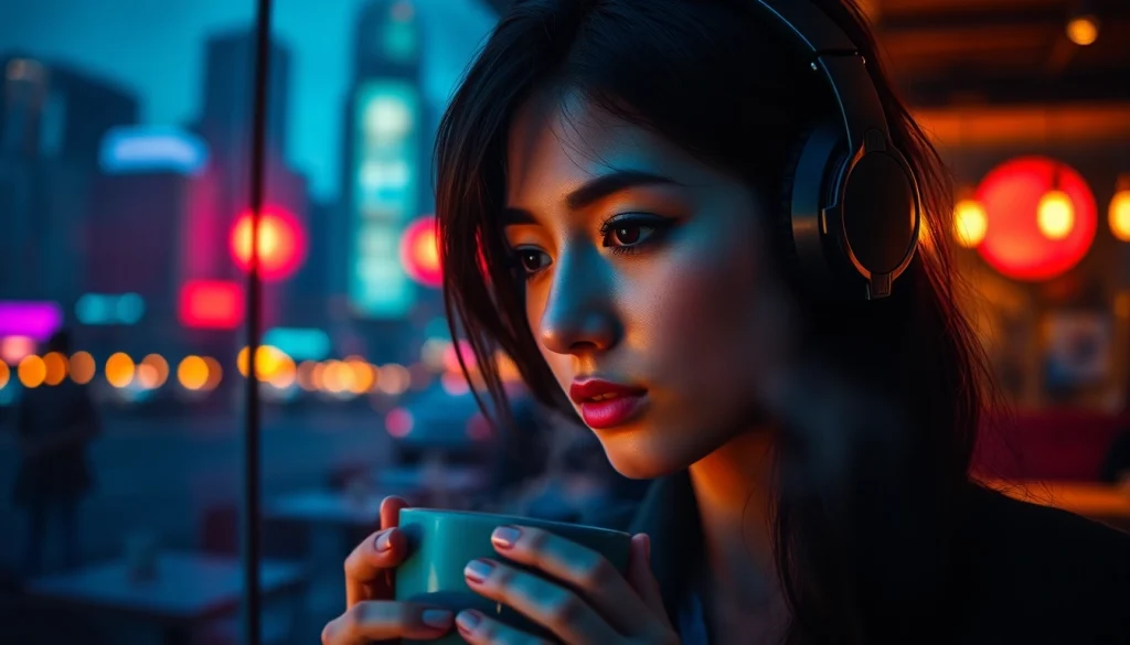 Image to prompt generation tool showcasing a creative young woman in a vibrant urban setting.