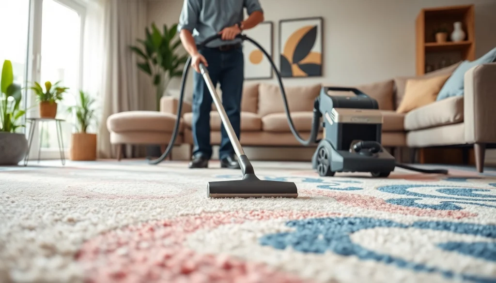 Professional carpet cleaning lincoln ca showcasing a technician cleaning a colorful rug.