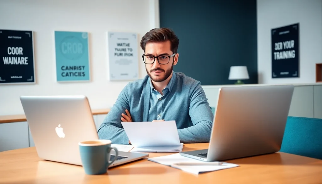 Engage in CROR certification online with a focused professional at a modern desk.