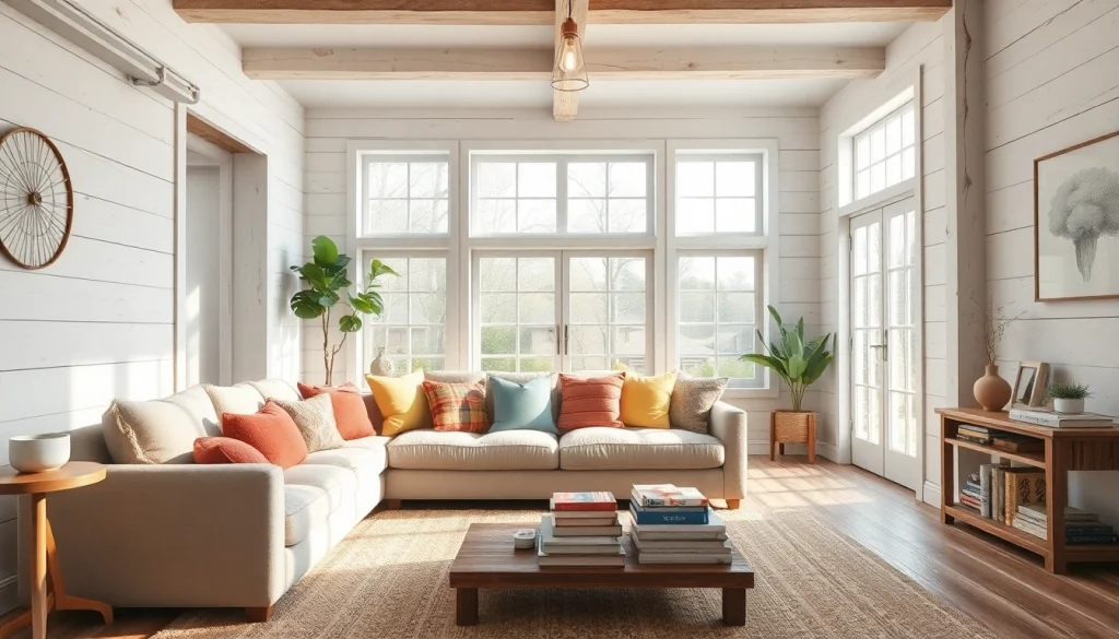 Transform your space with shiplap walls creating a cozy and inviting living area.